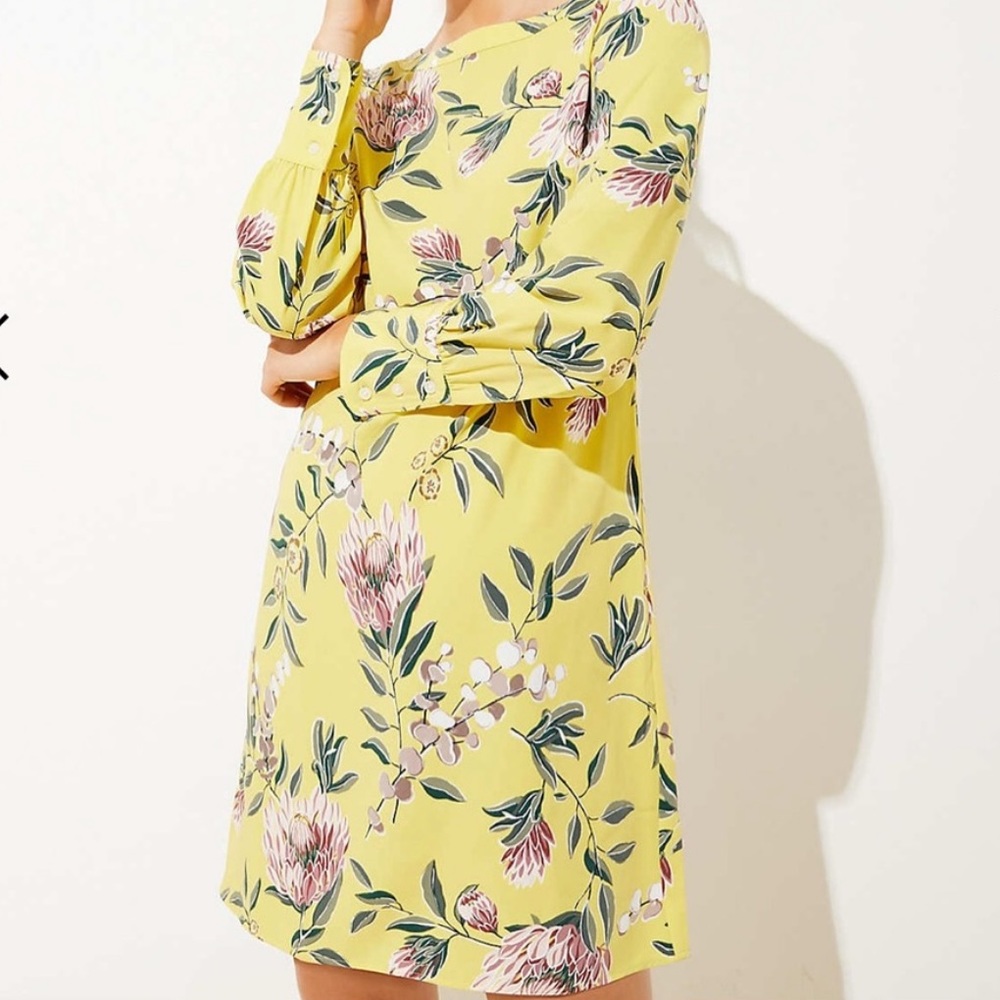 NWT Loft Yellow Floral Boatneck Shift Dress